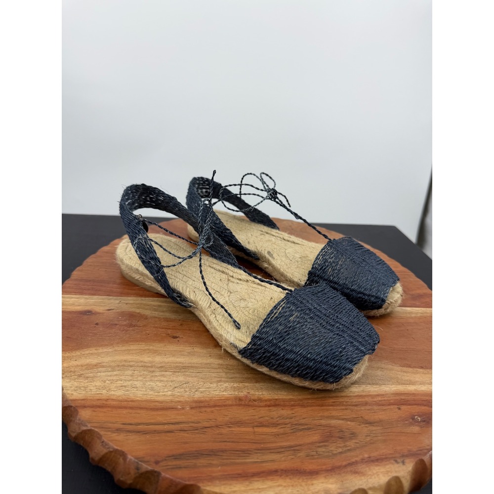 Ball Pages Home Woven Espadrille Sandals Women 36 Navy Blue Lace Up Spain